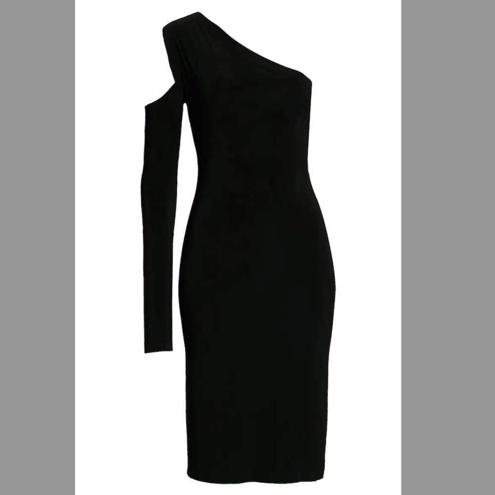 Norma Kamali cold shoulder dress.